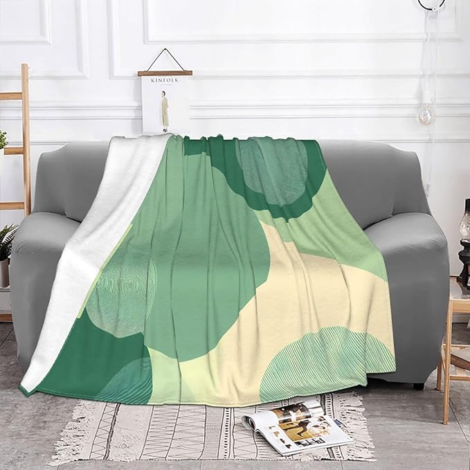 Green dots Soft Fleece Blanket 60 * 50 inch Soft Sofa Blanket Suitable for Sofa Camping Travel Night Cover Blanket