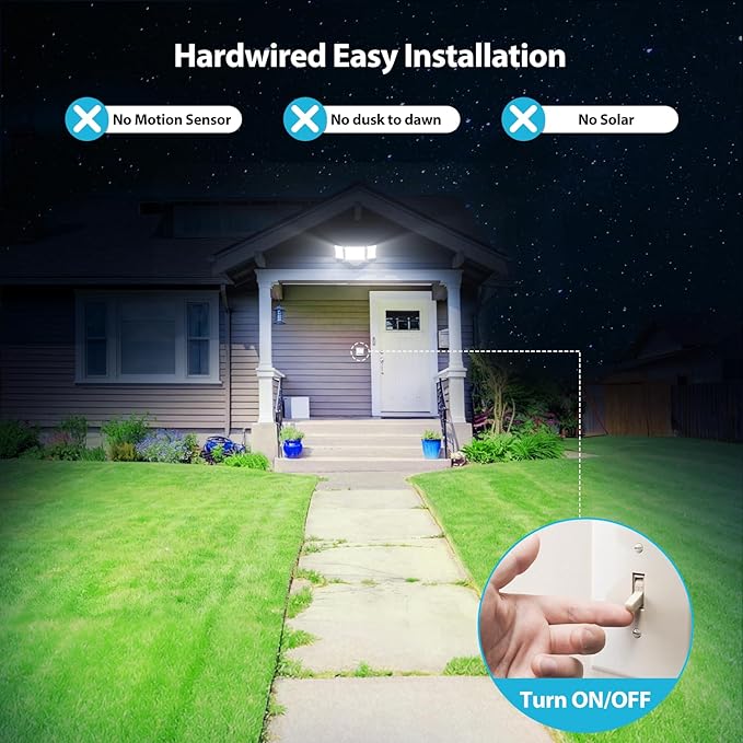 Olafus 60W Flood Lights Outdoor 2 Pack Switch Controlled LED Security Lights 6000LM 6500K Outside Floodlight IP65 Waterproof Exterior Light Fixture for House Yard Garage Wall/Eave Mount White
