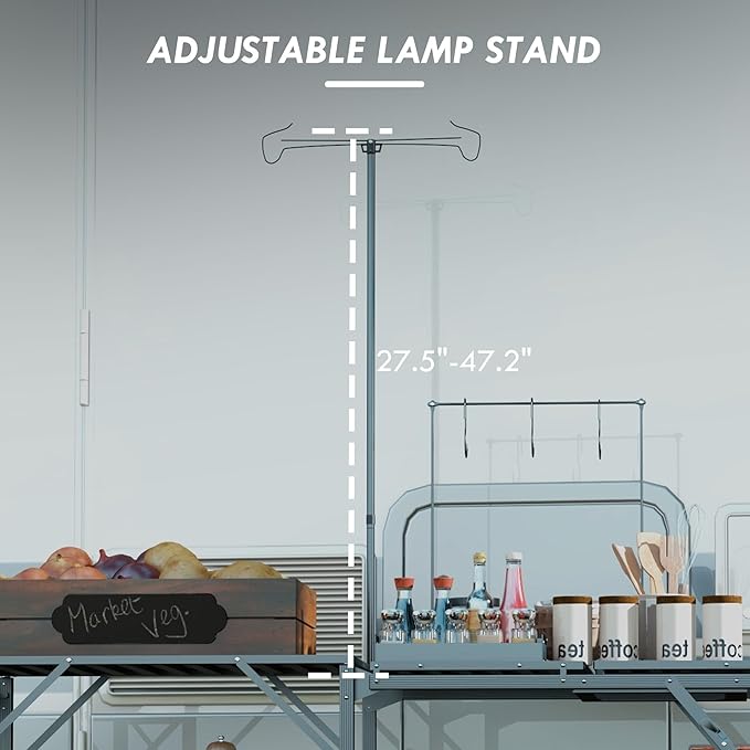 Outsunny Folding Camp Kitchen Table Portable Camping Cooking Station with Adjustable Lantern Holder Hanging Hooks and Carrying Bag for Outdoor Picnic Beach BBQ Traveling