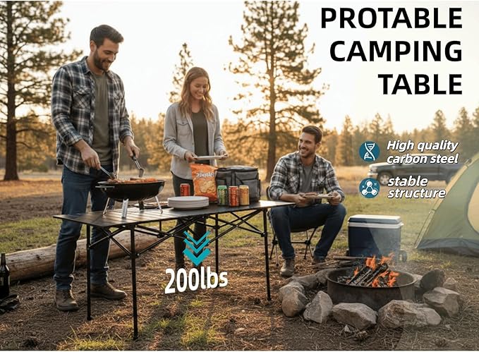 Camping TablePortable Folding Tablewith Carry BagSuitable for Indoor Outdoor Camping Backyard Party Patio The Black Camping Table at The Beach