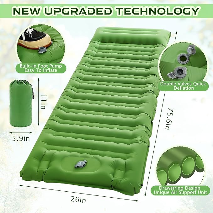 Pop up Mosquito Net Tent and Sleeping Pad for Camping One Person Instant Pop up Screen Tent Thick 5 Inch Portable with Pillow for Outdoor Summer Camp Bed Camping Cot