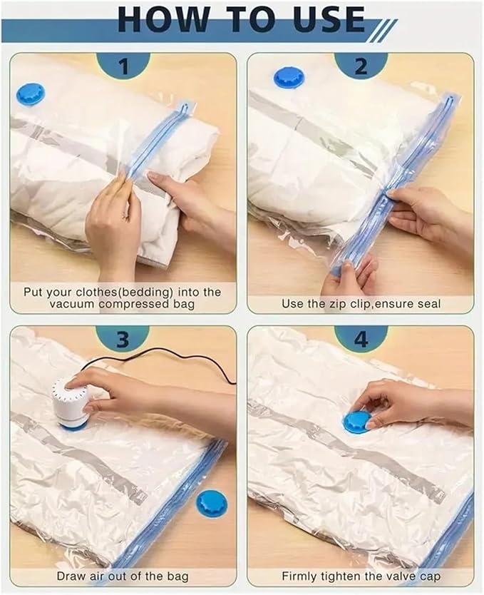 8Pcs Extra Large Vacuum Storage Bags Set w/Electric Pump for airtight Compression. Dust-Free Space-Saving for Clothes Bedding