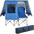 BESTHLS Double Camping Chair with Canopy Shade - Heavy Duty 600D Outdoor Loveseat for Adults 2-Person Beach Chair with Umbrella Folding Camp Loveseat for Fishing Sports Patio (Blue)