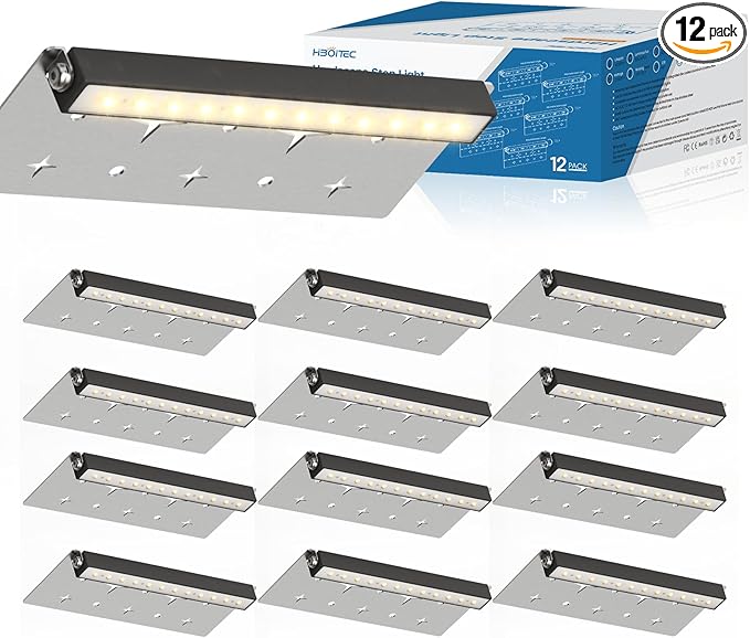 HIBOITEC 7 Inch Hardscape Lighting LED Retaining Wall Lights 2700K Warm White IP67 Waterproof Outdoor Paver Landscape Lights Easy-Install Low Voltage 12V-24V Step Lights12 Pack with Connectors