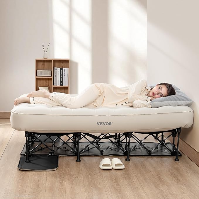 VEVOR Air Mattress with Frame Inflatable 1 Person Camping Cot with Built-in Pump Portable Folding Air Beds Supports 300 lbs Blow Up Bed for Guests Camping Travel Indoor &amp Outdoor Use