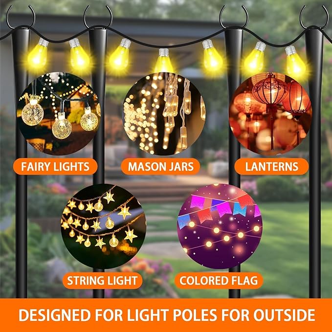 4 Pack 10Ft String Light Poles Metal Poles with Fork for Outside LightsOutdoor Metal Light Stand with Fence Brackets Hanging Lights for Garden Patio Wedding Backyard (4 PACK-Upgraded Version)
