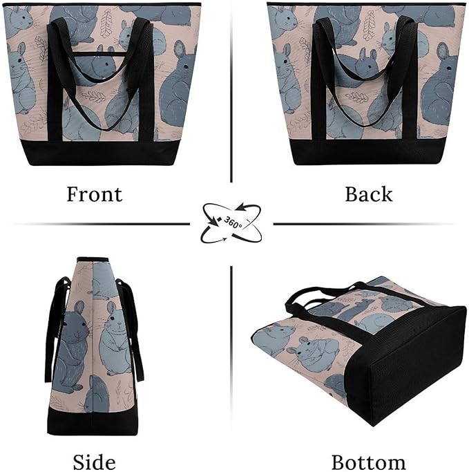 Insulated Shopping BagLarge Reusable Cooler Bags Blue Chinchillas Printed Foldable Shopping BagTravel Waterproof Shoulder Bag