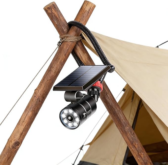 Solar Motion Sensor Flood Lights Solar Motion Sensor Security Camping with Flexible Tripod 1400LM Aluminum Waterproof Spotlights for Camping Fence &amp Patio 9W (130W Eqv.)