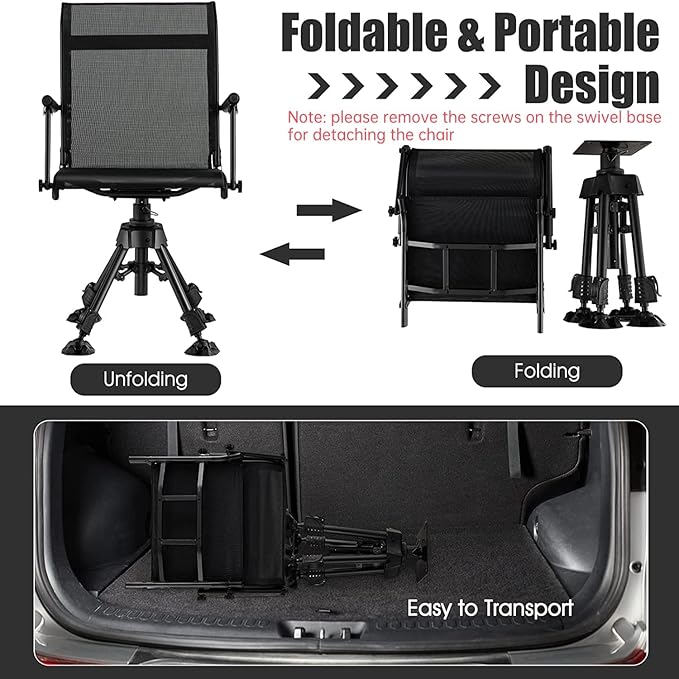 DORTALA Portable Hunting Chair 360 Degree Swivel Hunting Blind Chair w/Adjustable Height Comfortable Armrests Folding Deer Hunting Seat for Blinds Camping 330 LBS Weight Capacity Black