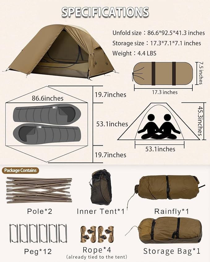 MC TOMOUNT Backpacking Tent Ultralight Nylon 1-2 Person Tent 3.3lbs-4.4lbs for Hiking Camping