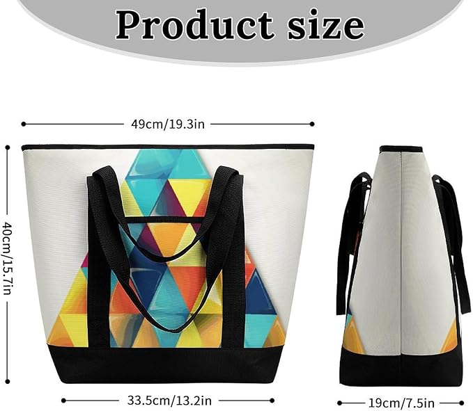 Insulated Shopping BagLarge Reusable Cooler Bags Colorful Triangle Printed Foldable Shopping BagTravel Waterproof Shoulder Bag