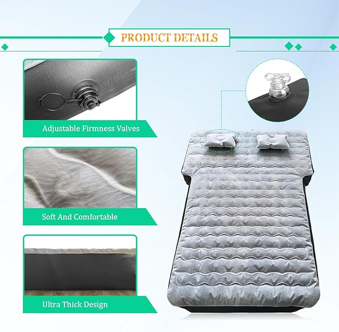 10In Ultra Thick Blow Up Air Mattress Camping Bed with Pump Compatible with Jeep JK JKU JL JLU Unlimited 4Door Toyota 4runner Ford Bronco 2022-2024 Subaru Forester 1998-2024