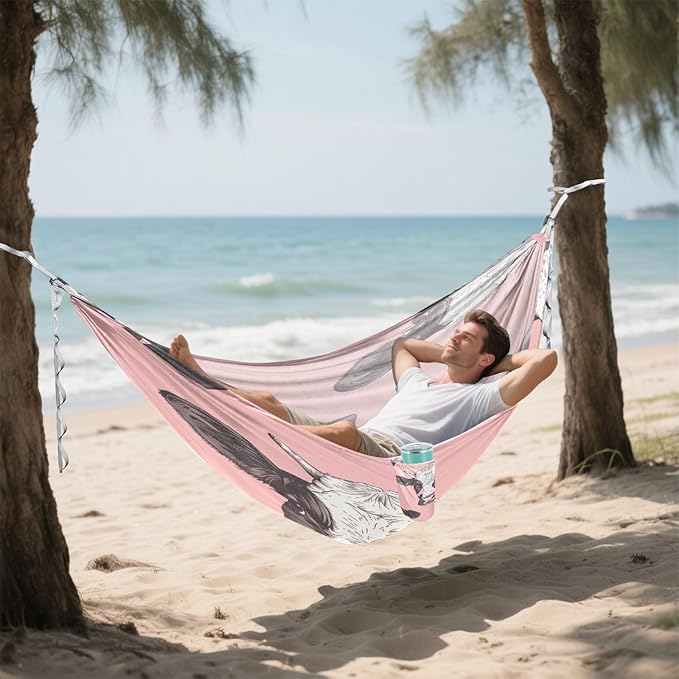 Cow Pink Camping Hammock 330 lbs with 2 Tree Straps Carry Bag Single Portable Hammock for Outdoor/Indoor Hiking Beach Backpacking Travel