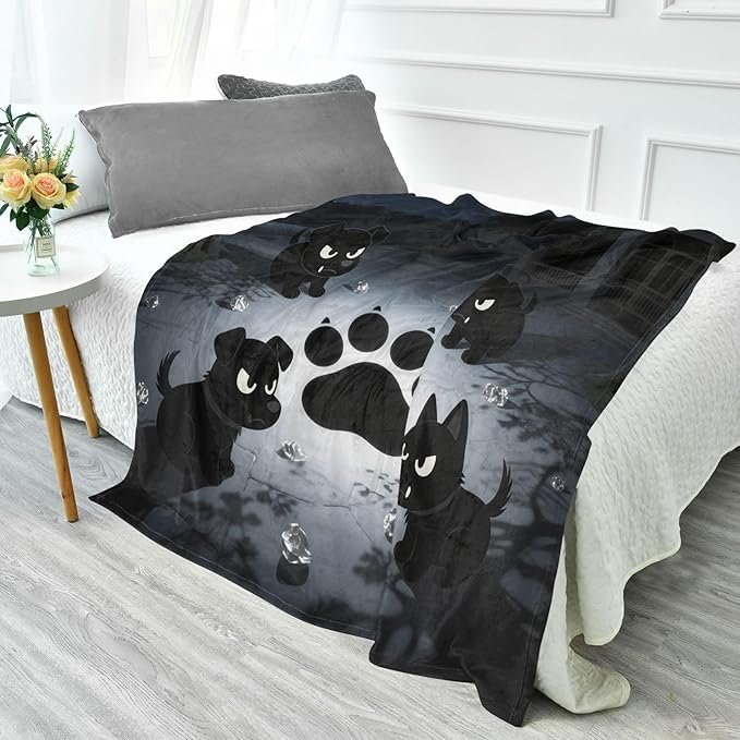 Throw Blankets For Couch Mysterious Dark Night Black Dog Girl Throw Blanket 50'' x 70''