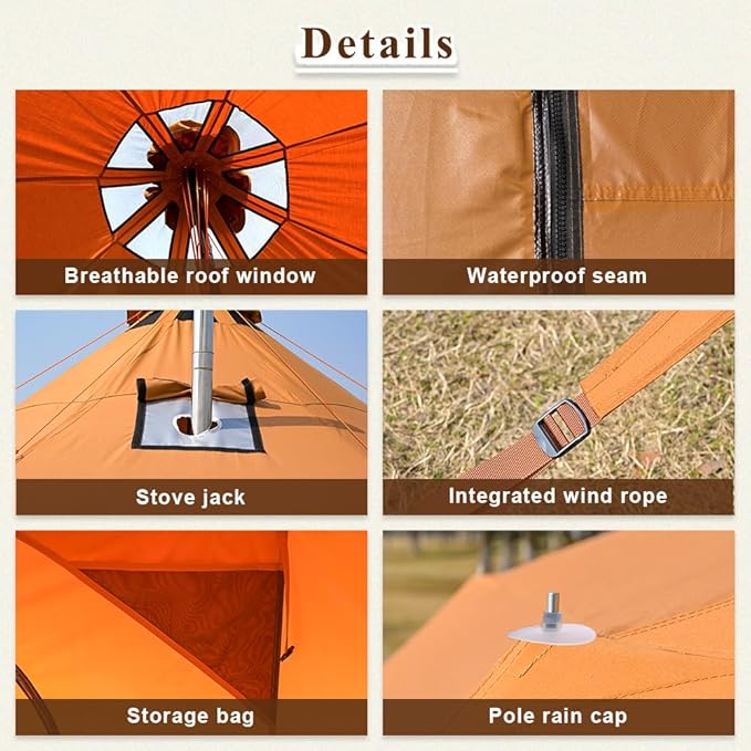 TOMOUNT Canvas Bell Tent Wall Tent with Stove Jack for Camping Glamping Yurt Dia.16.4ft*9.2ft