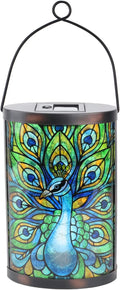 Afirst Solar Lantern Outdoor Hanging Glass Peacock Solar Lights Waterproof Led Lamp for Garden Yard Tree Desk Decor