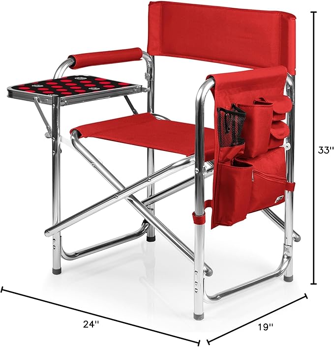 Picnic Time Disney Minnie Mouse Sports Chair With Side Table Beach Chair Camp Chair For Adults (Red)