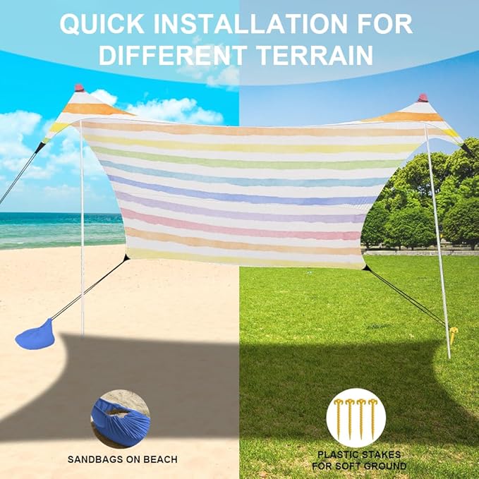YUKIHOME Beach Tent Sun Shade Canopy Tent UPF 50+ Camping Beach Sun Shelter 7 x 7ft 2 Pole Lightweight Easy Set Up and Carry