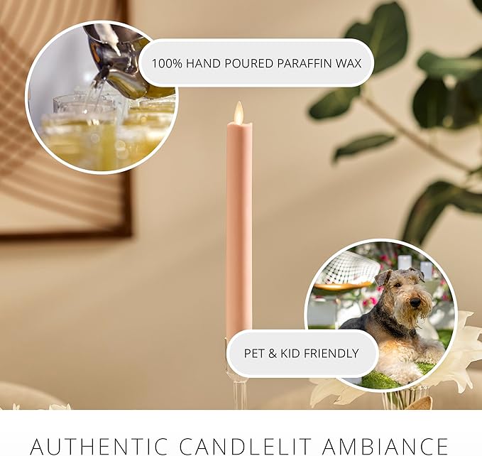 Luminara Flameless Candle Taper (1 x 9.5) Melted Top Real Wax Unscented Remote Ready Timer (Dusky Rose)