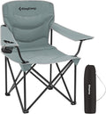KingCamp Folding Camping Chair Oversized Portable Lawn Chair Padded Quad Chair with Cup Holder and Carry Bag Heavy Duty Supports 300lbs for Outdoor Fishing Picnic Sports Grey