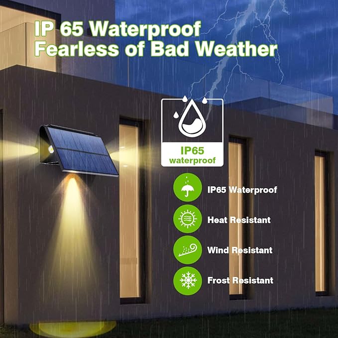 3LED Solar Fence Lights Outdoor Bright Wall Light Dusk to Dawn Ip65 Waterproof Solar Powered LightsTriple-Sided Illumination for Deck/Patio/Yard/Garage/Proch(Warm White 4 Pack)