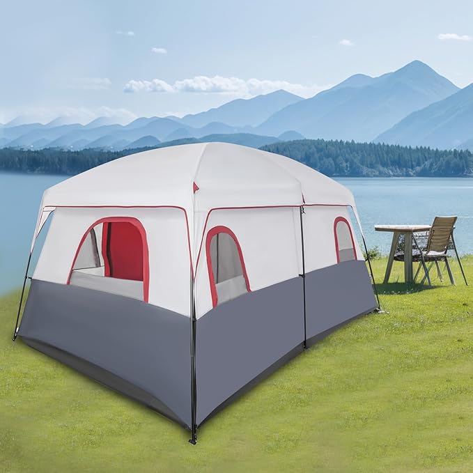 8-12 Person Outdoor Camping Tent 2 Room with Room Divider210D Oxford Cloth Outdoor Tentwith 2 Doors 6 WindowsEasy Carry for Outdoor Camping Hiking Picnic 14.11 x 10.01 x 6.66 Ft