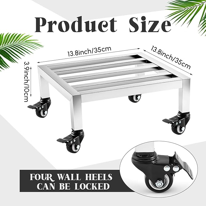 Dunnage Rack with Wheels 13.8 Long x 13.8 Wide 3.9 Height Stainless Steel Mobile Dunnage Rack with Locking Casters 600+ Pound Storage Commercial Food Service in Restaurant Kitchen Shop