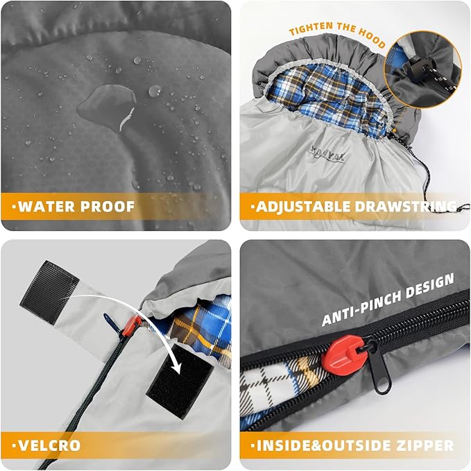 Camping Sleeping Bag 32℉ Sleeping Bags for Adults Kids Teens Cold Weather Warm Sleeping Bag Winter for 3-4 Season Camping Camping Gear Equipment Traveling and Outdoors