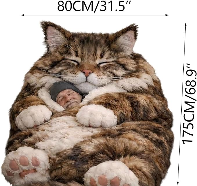 Fluffy Cat Sleeping Bag for Adults Plush Cat Shaped Sleeping Bag for Adults Adorable Cats Envelope Sleeping Bags Washable Warm Blanket for Camping and Home Lounging 68.9x31.5 Inch
