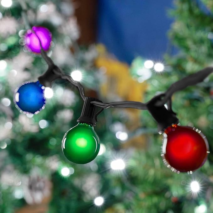 25 Foot G50 Outdoor Patio String Lights with 25 Multi Globe Bulbs – Indoor Outdoor String Lights – Market Bistro Café Hanging String Lights – C9/E17 Base - Black Wire