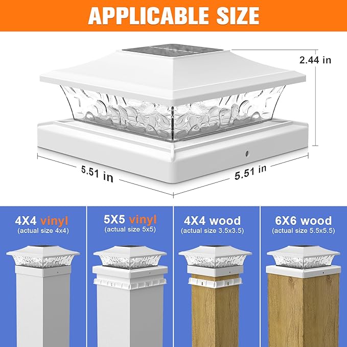 APONUO Solar Post Cap Lights with 8 RGB Solid Colors &amp Multicolor Flow - 4 Pack Fence Post Solar Lights IP65 Waterproof - Fits 4x4 5x5 6x6 Wood &amp Vinyl Posts - White