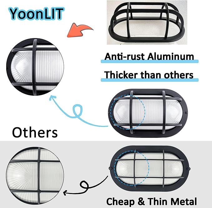 YoonLIT 10.6 Inch Outdoor Oval LED Bulkhead Light Fixture Wall or Ceiling Flush Mount Waterproof for Porch Basement Hallway Balcony 14.5W 1200 LM 3000K Matte Black Finish 1-Pack