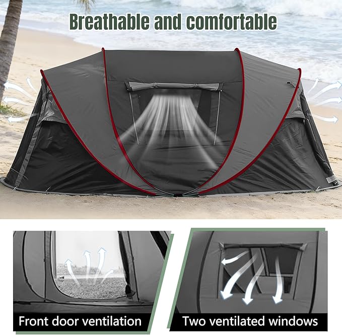 Instant Pop Up Camping Tent 4-6 Person TentsAutomatic Set Up Tent in 3 SecondsWaterproof Sunshade Family TentPortable Lightweight Dome Tent for Outdoor CampingHikingTravel &amp Beach