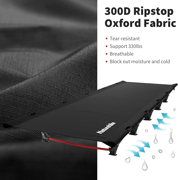 Naturehike Ultralight Camping Cot Easy to Assemble Folding Tent Cot Compact &amp Protable Camping Bed for Camping Mountaineering &amp Hiking Supports 330lbs with Carry Bag GreenWild Dark Black