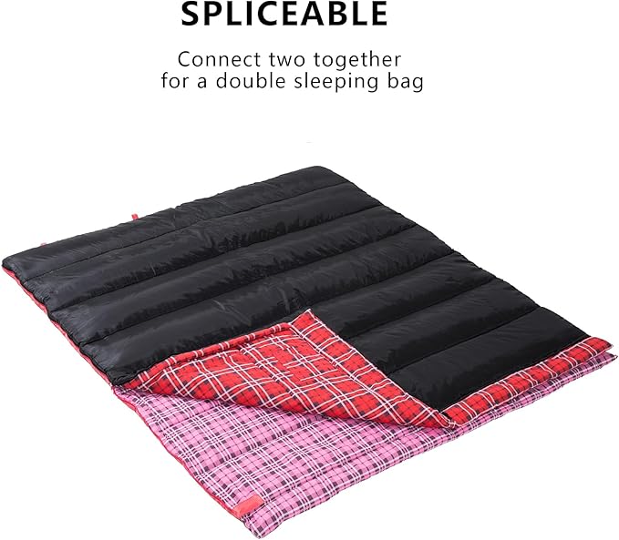 BISINNA Cotton Flannel Sleeping Bag for Adults Backpacking Camping Sleeping Bag 3 Season Envelope Sleeping Bags for Hiking