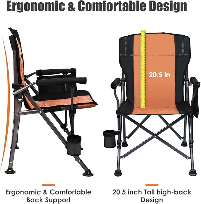 LEADALLWAY Folding Camping Chair Oversized Collapsible Camp Chair with Cup Holder and Removable Storage Bag Heavy Duty Support 351 LBS Portable Lawn Chair for Outdoor Camp Picnic Travel Fishing