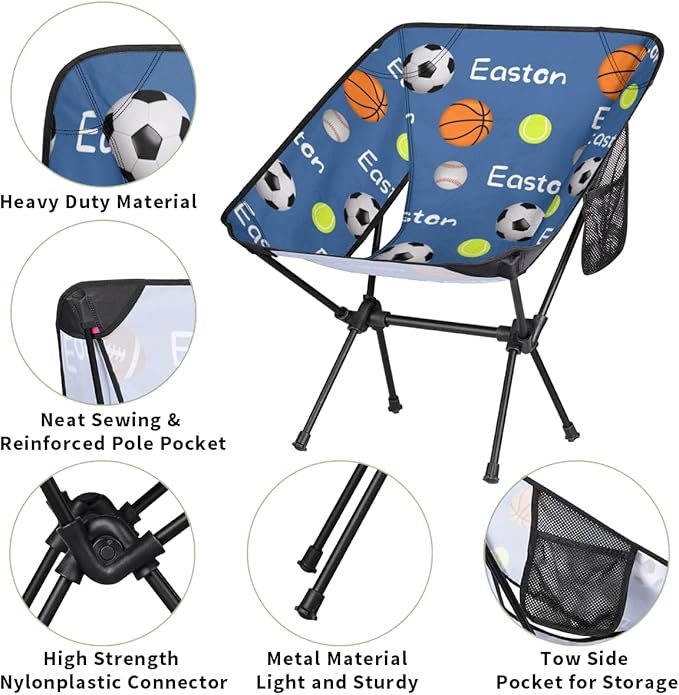 Custom Camping Chair Personalized Portable Backpacking Chair with Name Lightweight Folding Chair for Beach Hiking Ball Theme