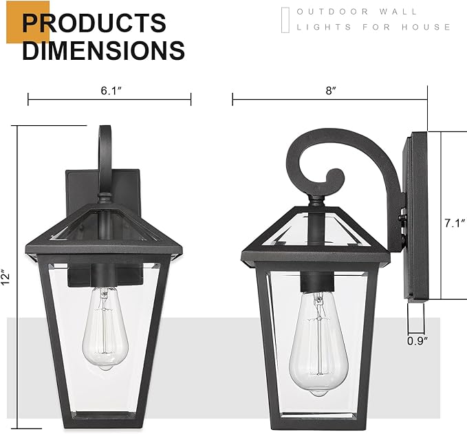 Outdoor Light Fixtures Wall Mount Waterproof Exterior Wall Lanterns with Glass Outside Wall Sconces Front Porch Lights for House Garage Doorway Patio (Small 1Pack)