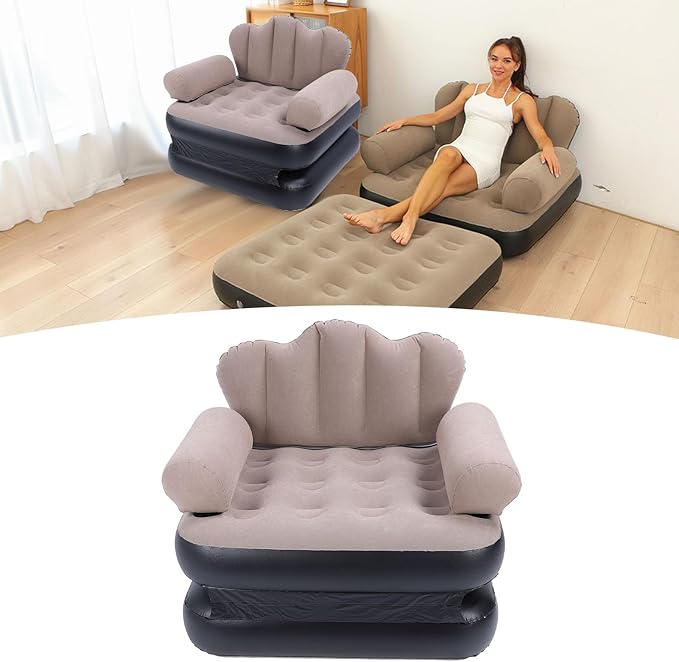 Full Size Air Mattress for Inflatable Portable Blow Up Mattress Sofa Bed Air Couch for Tent Camping Car Travel Backpacking Family Thickened Flocked PVC Blow Up Couch