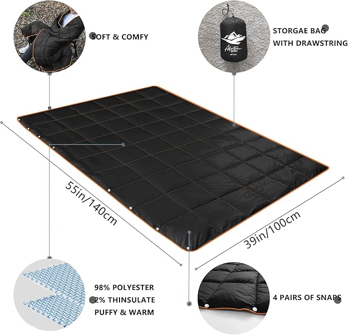 Camping BlanketLightweight Puffy Blanket Packable Down Alternative Throw Blanket Waterproof Windproof for Outdoors Travel Beach Airplane Hiking