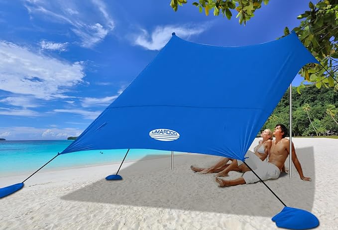 UMARDOO Family Beach Tent Canopy Sun Shade Portable 10×10FT Large Wind Resistance Beach Sun Shelter Easy Setup with Packable Carry Bag for Outdoor Travel UPF 50+ (Blue)
