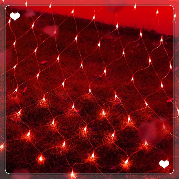 WATERGLIDE Outdoor Valentines Net Lights 12FT x 5FT 360 LED Mesh String Light with 8 Lighting Mode Connectable Waterproof Lights for Garden Tree Bushes Christmas Wedding Party Decorations Red