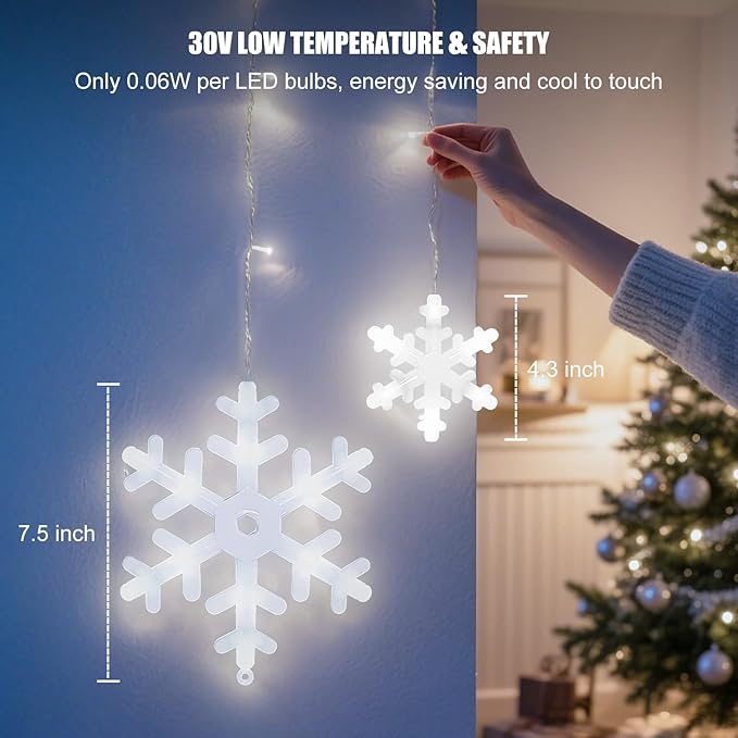 Brightown Christmas Snowflake Lights Outdoor - 13FT 192LED Snowflake String 16 Drops 12 Modes Timer IP65 Waterproof Connectable Xmas Lights for Eaves Windows Indoors &amp Outdoors