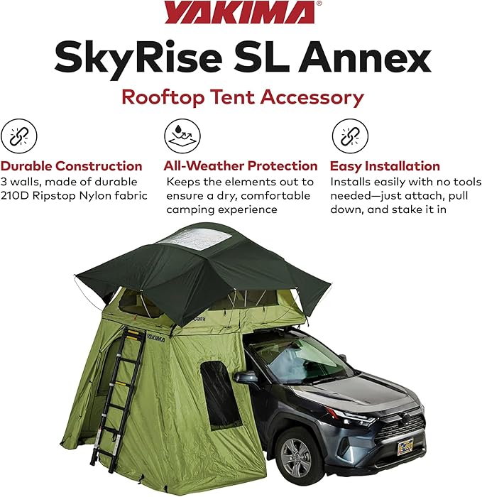 Yakima SkyRise SL Annex Wall Additional Room Enclosure for SkyRise SL Rooftop Camping Tents with Stakes Windows and Storage Duffel Bag Green