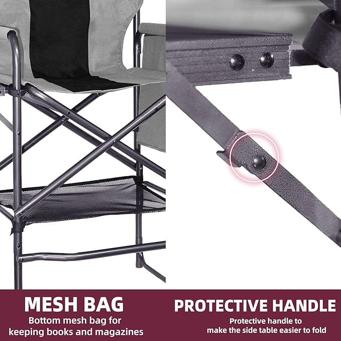30 Tall Directors Chair with Side Table 400LBS Bar Height Folding Camping Chair (Light Gray/Black)