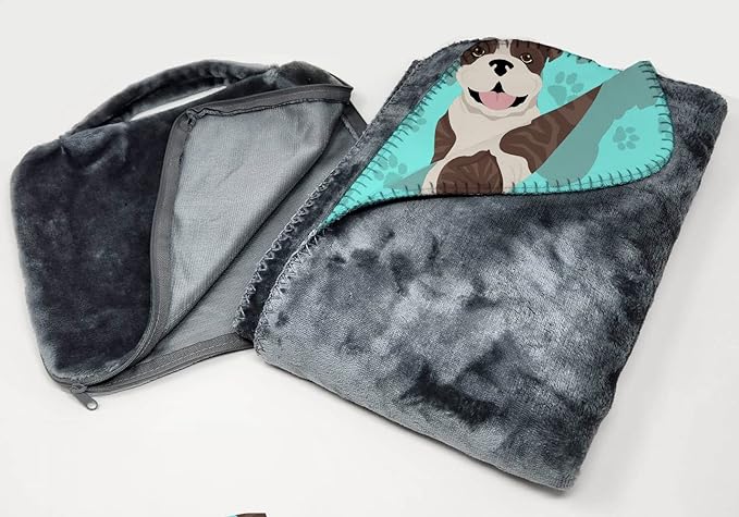 Caroline's Treasures MLM1049TBLT Brindle English Bulldog Soft Travel Blanket with Bag Airplane Blanket Indoor Outdoor Camping Blanket for Traveling Picnics Beach Trips Concerts