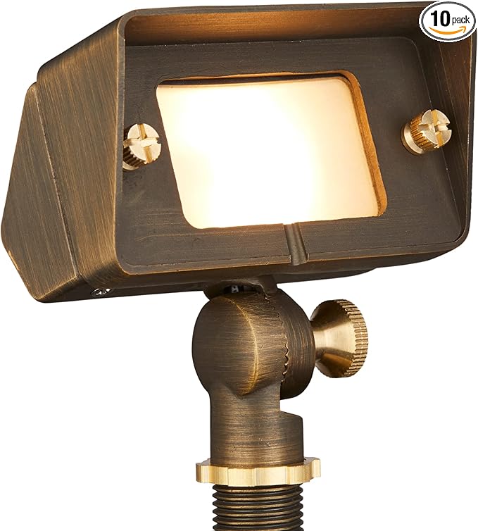 VOLT 10-Pack 12V Gentle Splash Cast Brass Flood Lights (Bronze) &amp 3W 2700K Warm White G4 LED Bulbs for Low Voltage Landscape Lighting of Outdoor Wall Garden or Yard