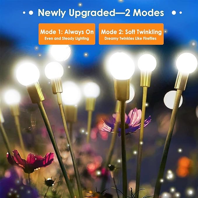 Solar Garden Lights 8 Pack 64LED Solar Firefly Lights Waterproof Garden Light Outdoor with 2 Lighting Modes Swaying Light for Outside Yard Walkway Patio Lawn Flower Bed Decoration (Cool White)