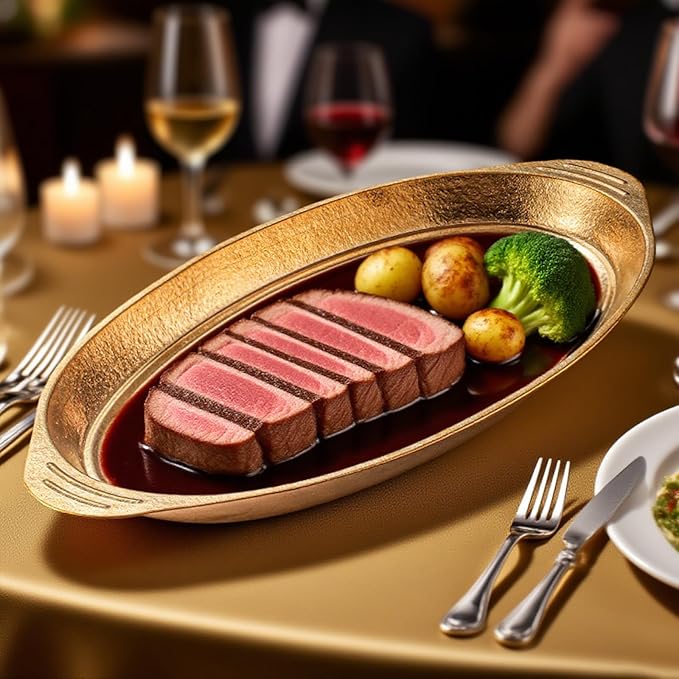 Titanium Fish Plates Oval Serving Dishes Large Capacity Dual-Ear Design Extra-Thick Flat Bottom Perfect for Camping Picnics Outdoor Dining &amp Home Use RT070T (L)