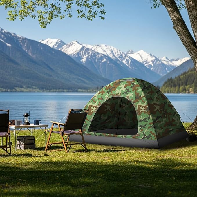 VINGLI Camouflage Camping Tent Portable Dome Tent for 3/4 Person with 78L”x 78W”x 53H”Waterproof Nylon Oxford for Hiking Climbing Camping Backpacking